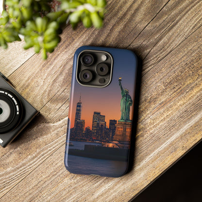Statue of Liberty Sunset Phone Case – New York City Skyline Travel Aesthetic Tough Case