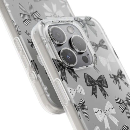 Black & White Bow Pattern Phone Case | Minimal Coquette Flexi Case