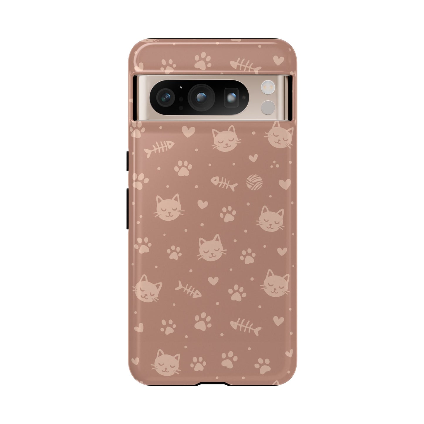 Cute Cat Pattern Phone Case | Paw Prints, Fishbone & Yarn Design Tough Case