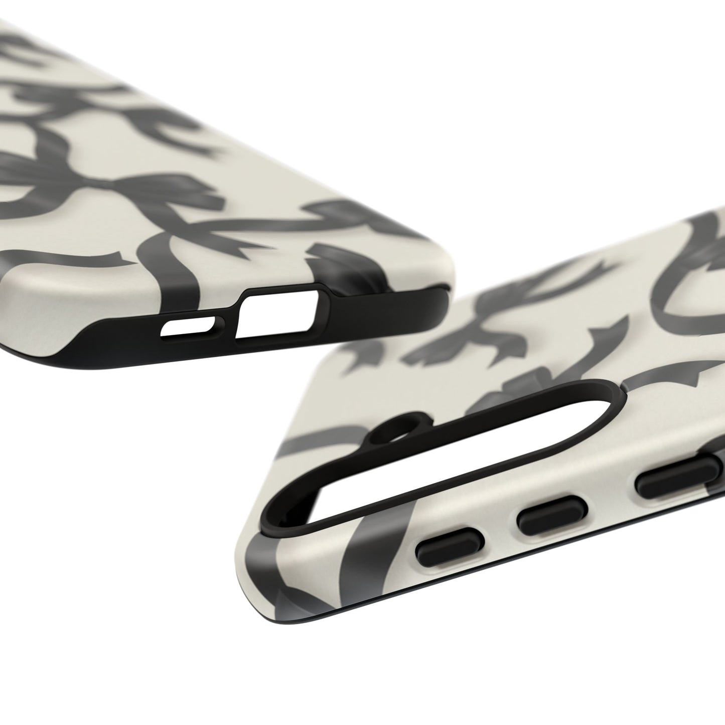 Black Ribbon Bow Phone Case, Minimal Bow Pattern Tough Protective Case