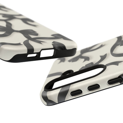 Black Ribbon Bow Phone Case, Minimal Bow Pattern Tough Protective Case