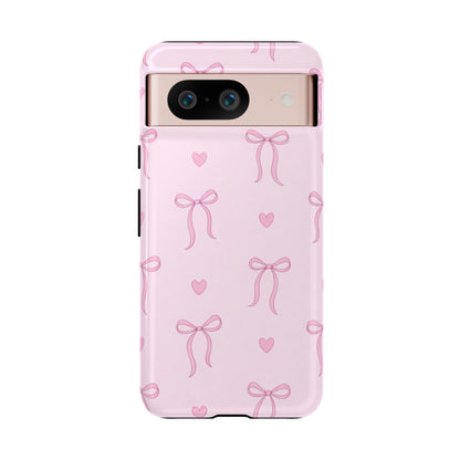 Pink Bow Heart Aesthetic Phone Case – Coquette Cute Tough Cover