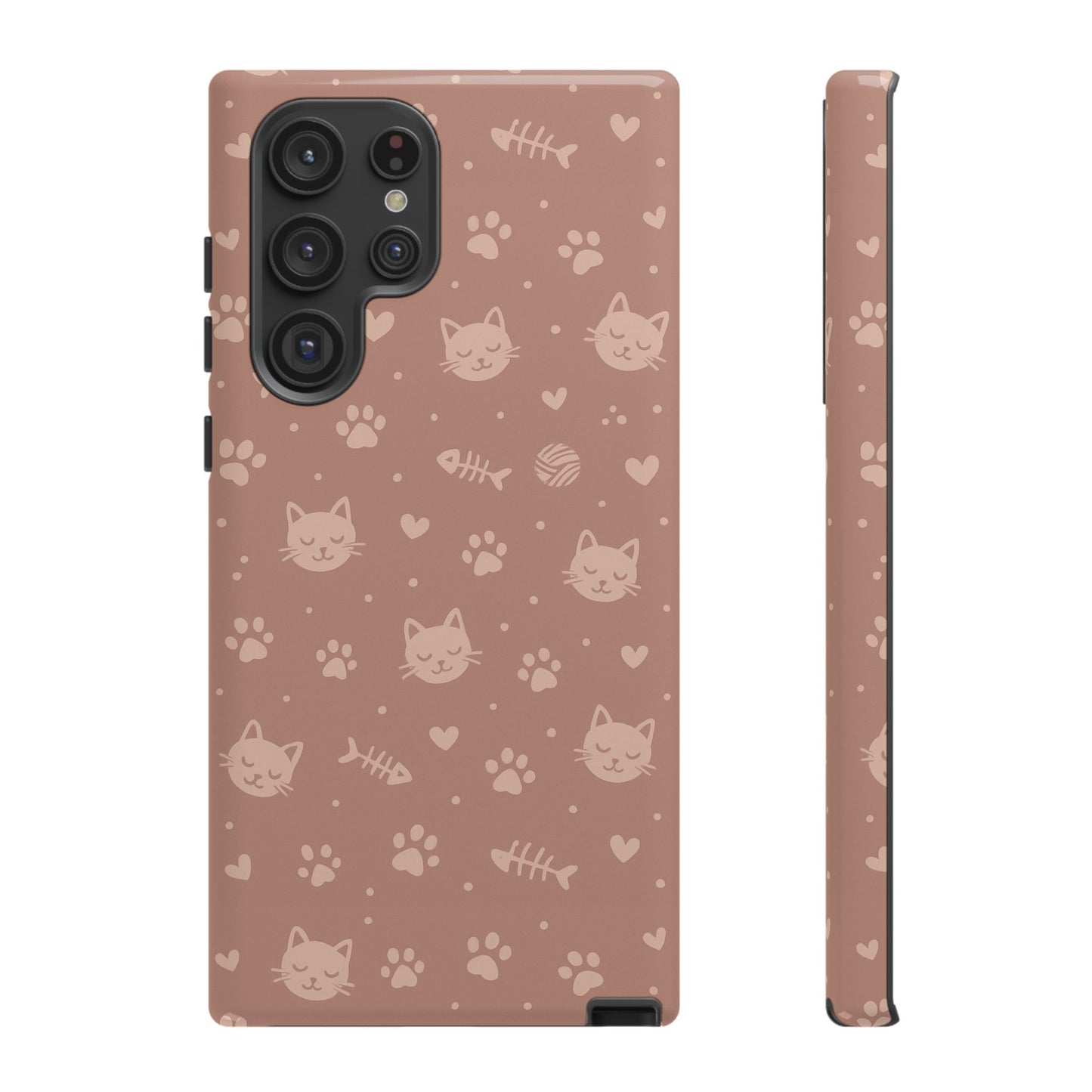 Cute Cat Pattern Phone Case | Paw Prints, Fishbone & Yarn Design Tough Case