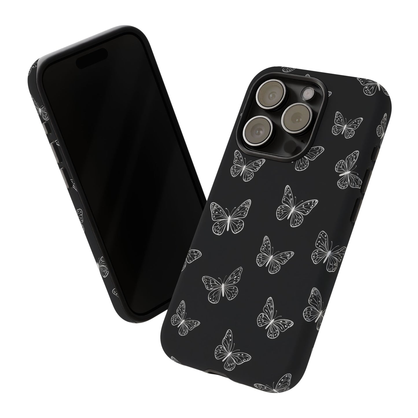 White Butterfly Pattern Phone Case – Dark Aesthetic Monochrome Tough Cover