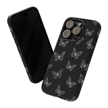 White Butterfly Pattern Phone Case – Dark Aesthetic Monochrome Tough Cover