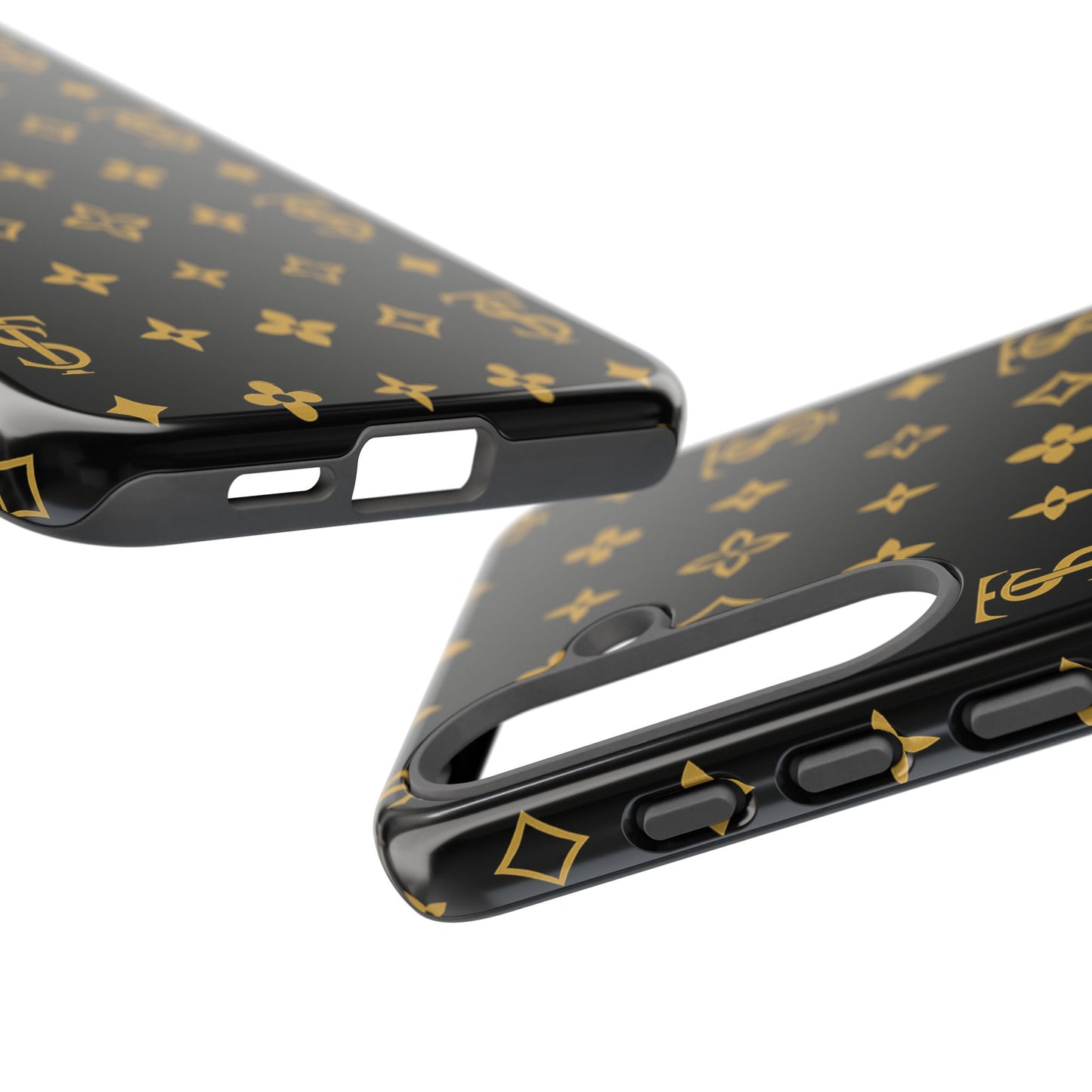 Gold Monogram Pattern Tough Phone Case | Black & Gold Luxury Design for Iphone, Samsung Galaxy and Pixel