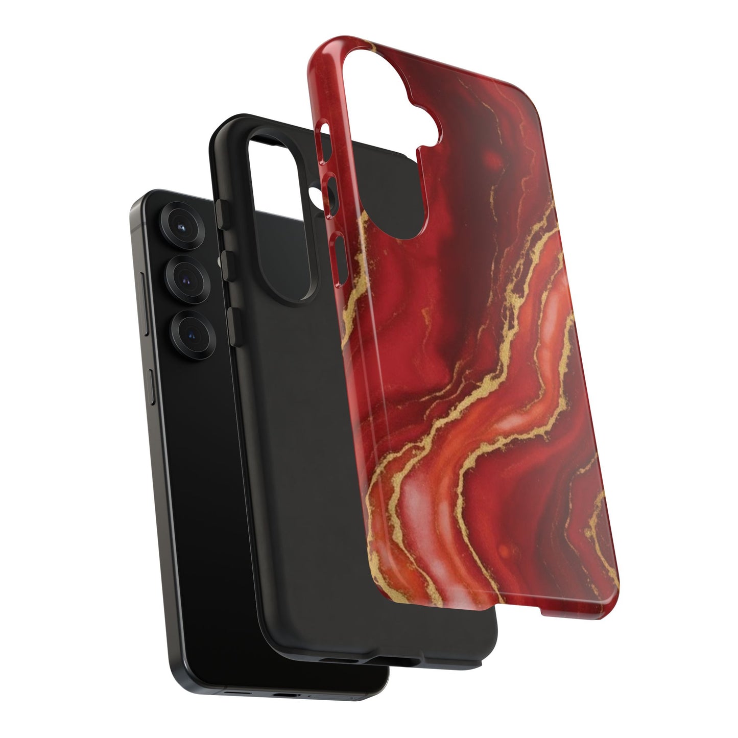 Red Agate Marble Phone Case – Gold Vein Luxury Stone Tough Case (iPhone, Samsung, Pixel)