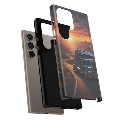Semi Truck Sunset Phone Case | Trucker Gift | Diesel Truck Highway Road iPhone & Samsung Tough Protective Case