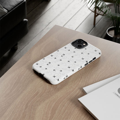 Minimal Paper Airplane Pattern Phone Case – Black White Aesthetic Tough Cover