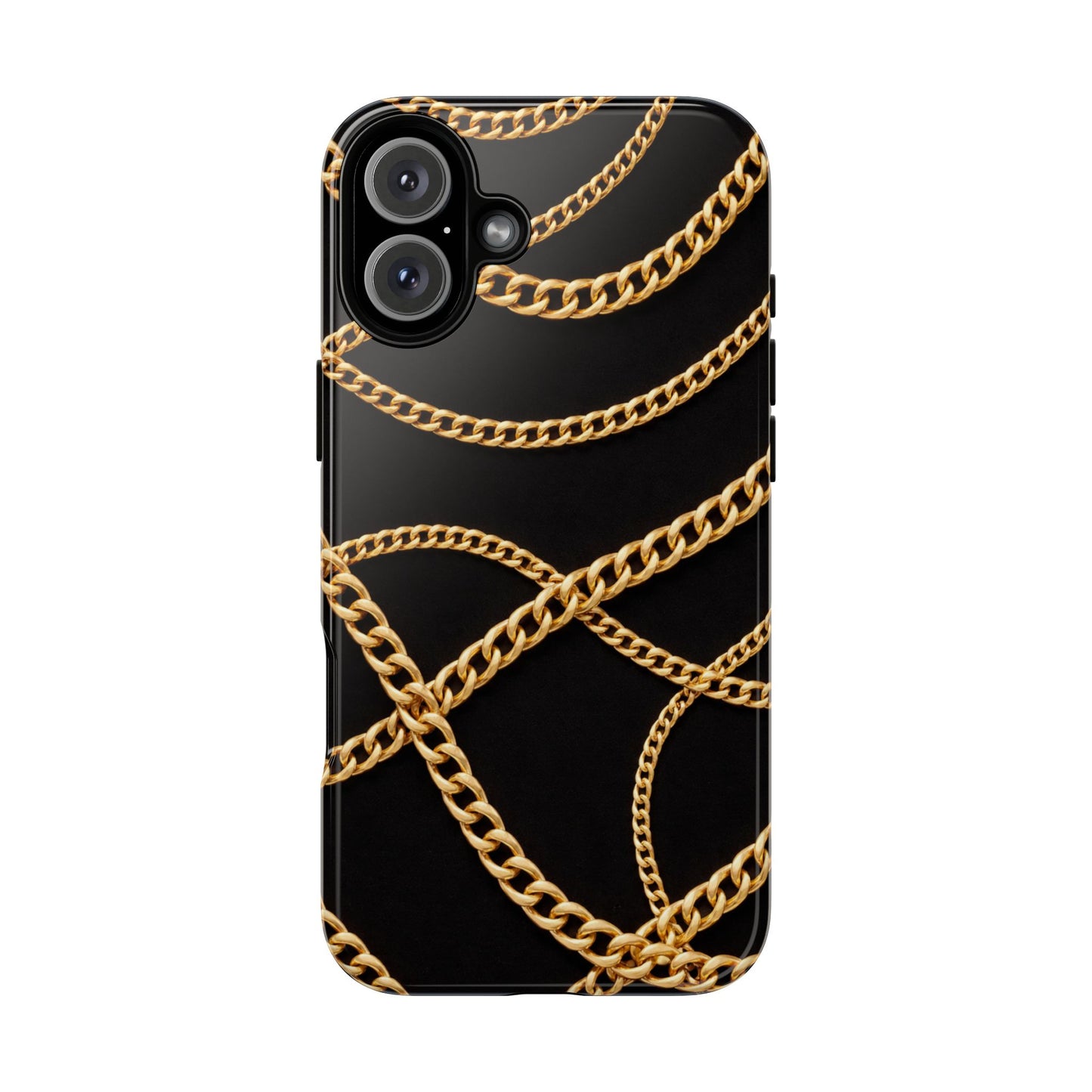Luxury Gold Chain Phone Case – Black Designer Style Tough Protective Cover for Iphone, Samsung Galaxy and Pixel