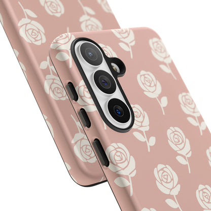 White Rose Pattern Tough Phone Case | Elegant Floral Aesthetic Case for Iphone, Samsung Galaxy and Pixel