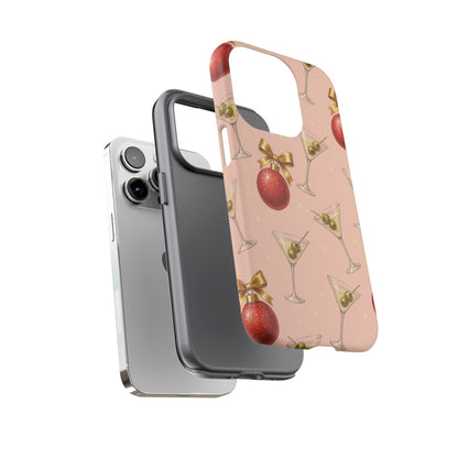 Cocktail Ornament Phone Case – Pink Martini & Cherry Pattern | Glossy or Matte for Iphone, Samsung Galaxy and Pixel