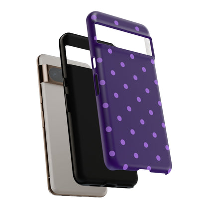 Purple Polka Dot Tough Phone Case – Cute Stylish Durable Protective Cover for Iphone, Samsung Galaxy and Pixel