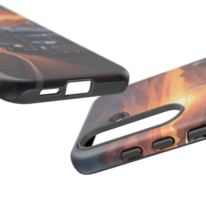 Semi Truck Sunset Phone Case | Trucker Gift | Diesel Truck Highway Road iPhone & Samsung Tough Protective Case