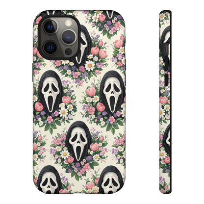 Floral Ghost Face Aesthetic Phone Case – Cute Spooky Tough Cover