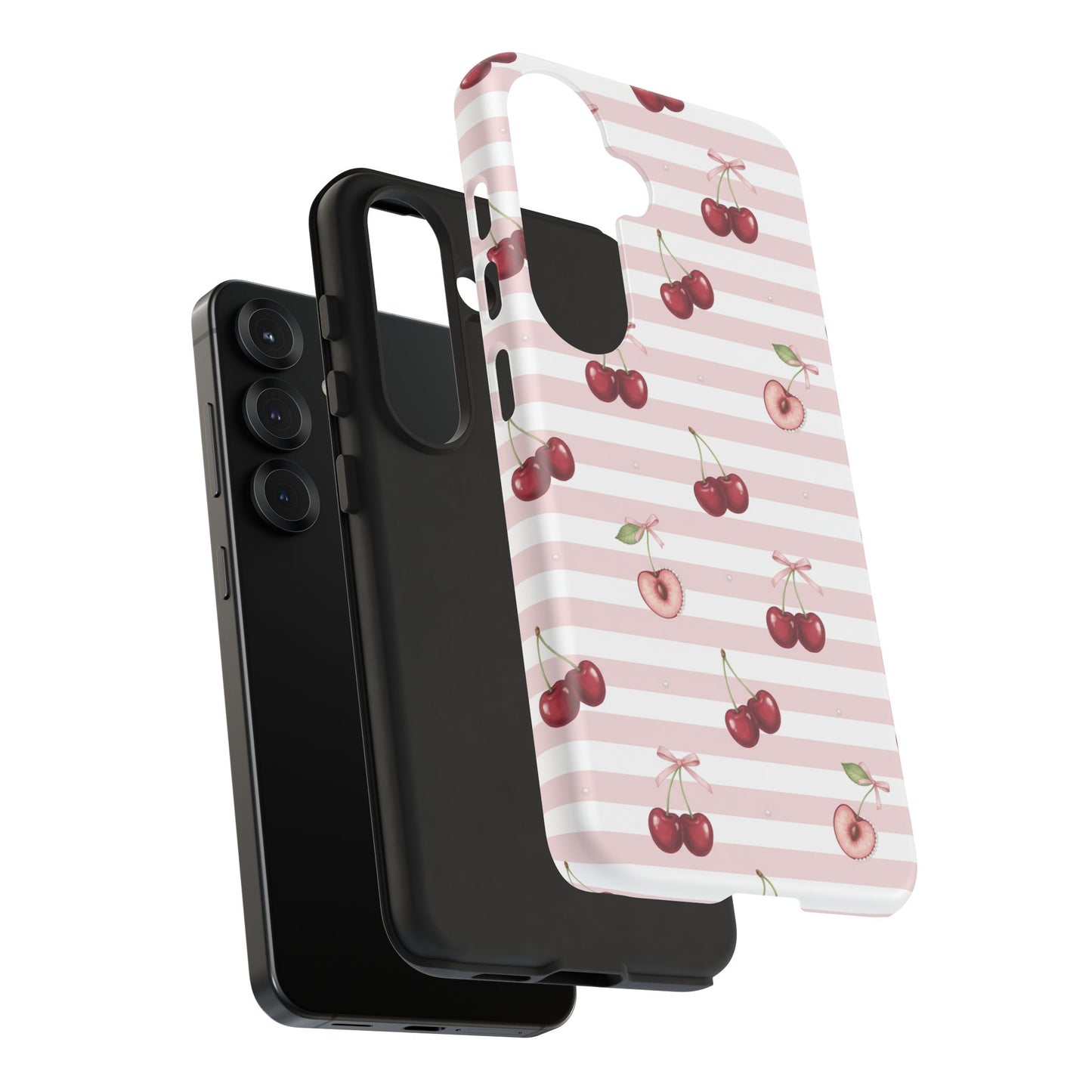 Pink Cherry Stripe Phone Case | Cute Coquette Aesthetic Protective Tough Case