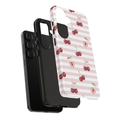 Pink Cherry Stripe Phone Case | Cute Coquette Aesthetic Protective Tough Case