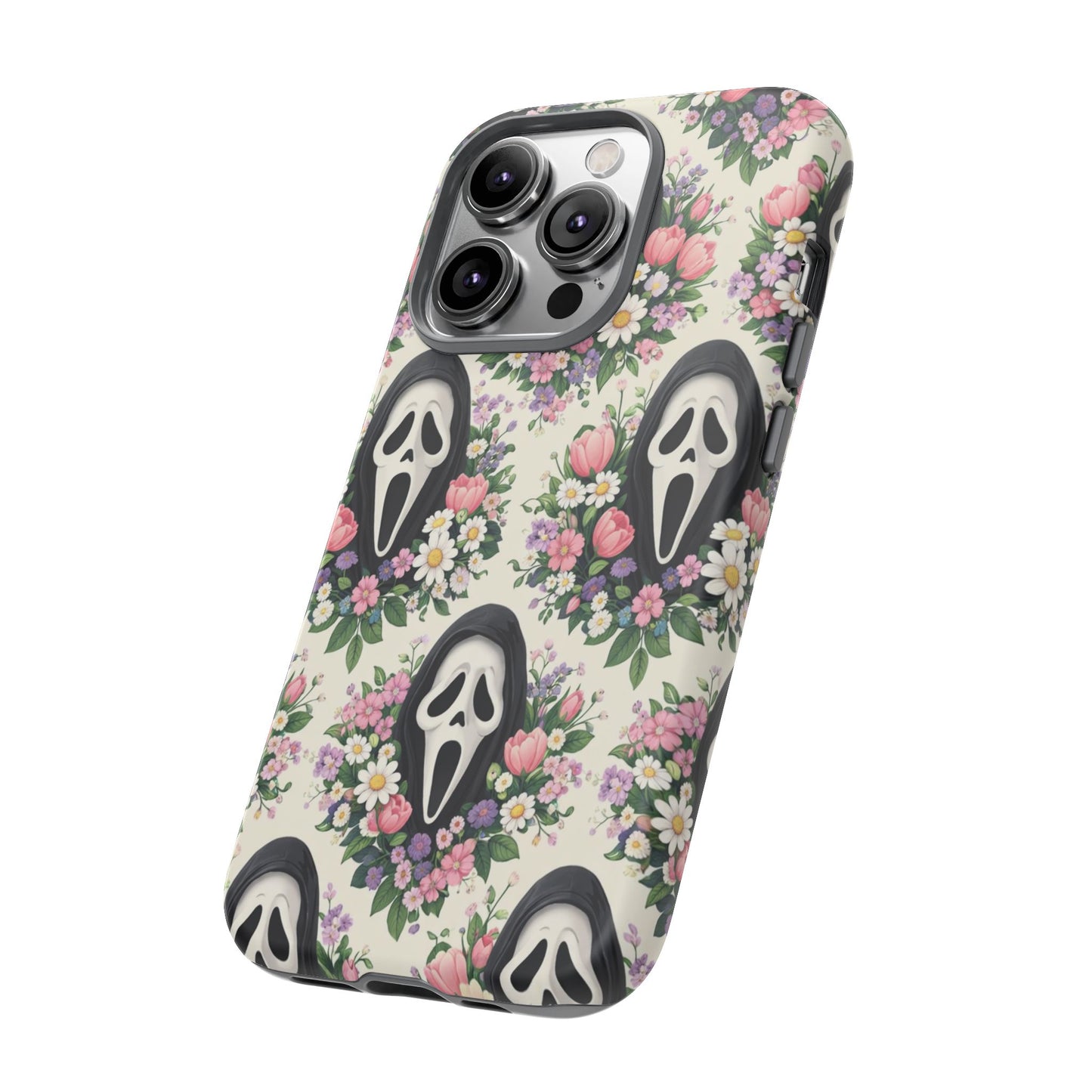 Floral Ghost Face Aesthetic Phone Case – Cute Spooky Tough Cover