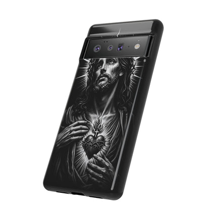Jesus Sacred Heart Phone Case Black White Christian Faith Aesthetic