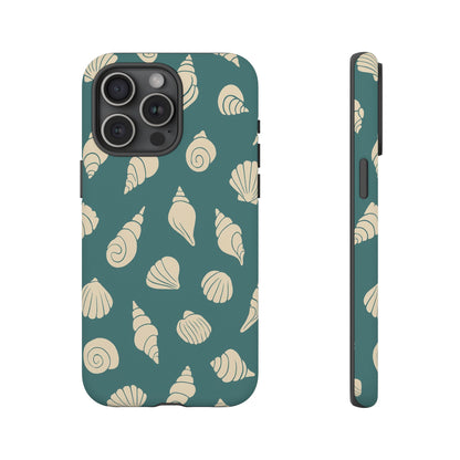 Seashell Pattern Phone Case | Teal Coastal Shells Tough Case for Iphone, Samsung Galaxy and Pixel