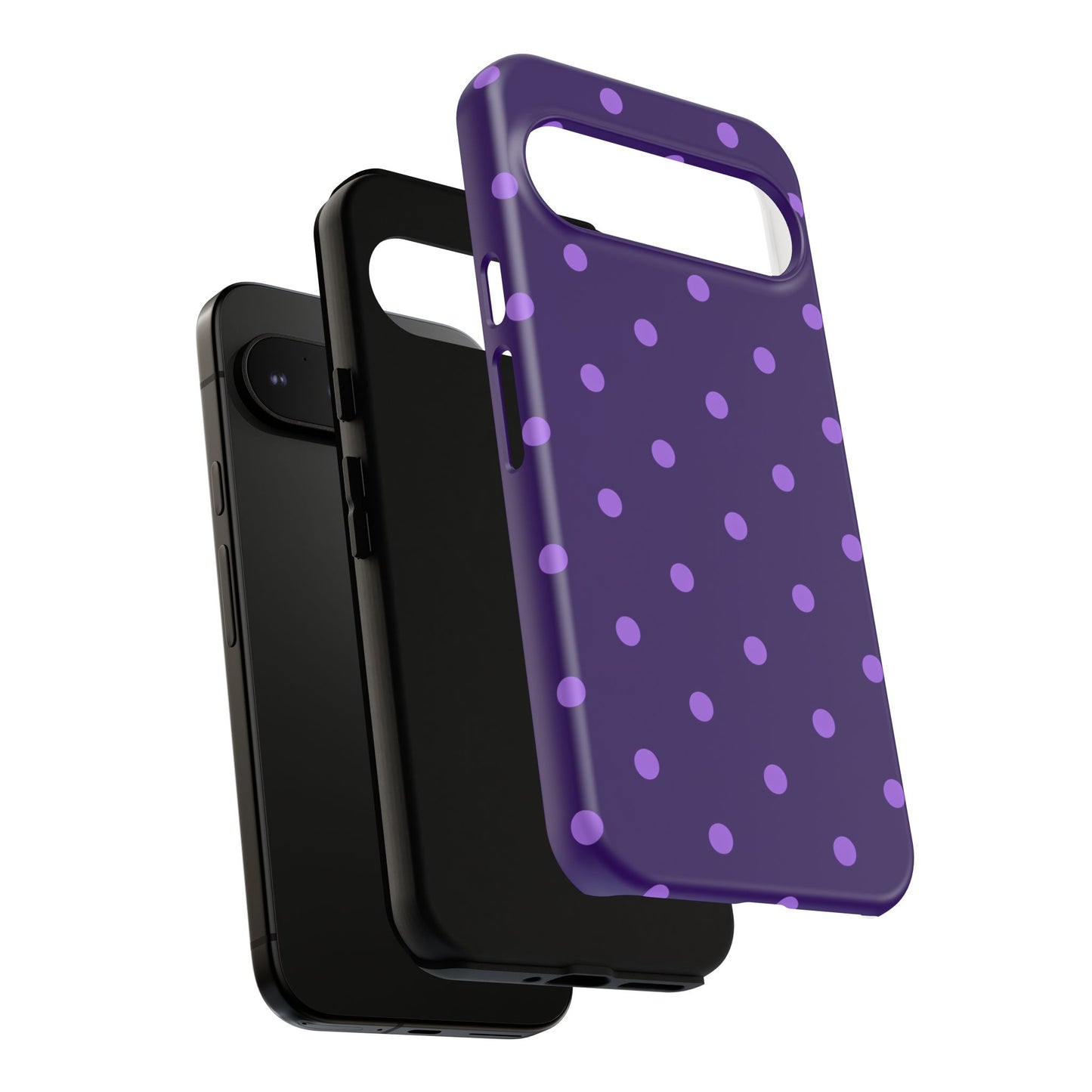Purple Polka Dot Tough Phone Case – Cute Stylish Durable Protective Cover for Iphone, Samsung Galaxy and Pixel