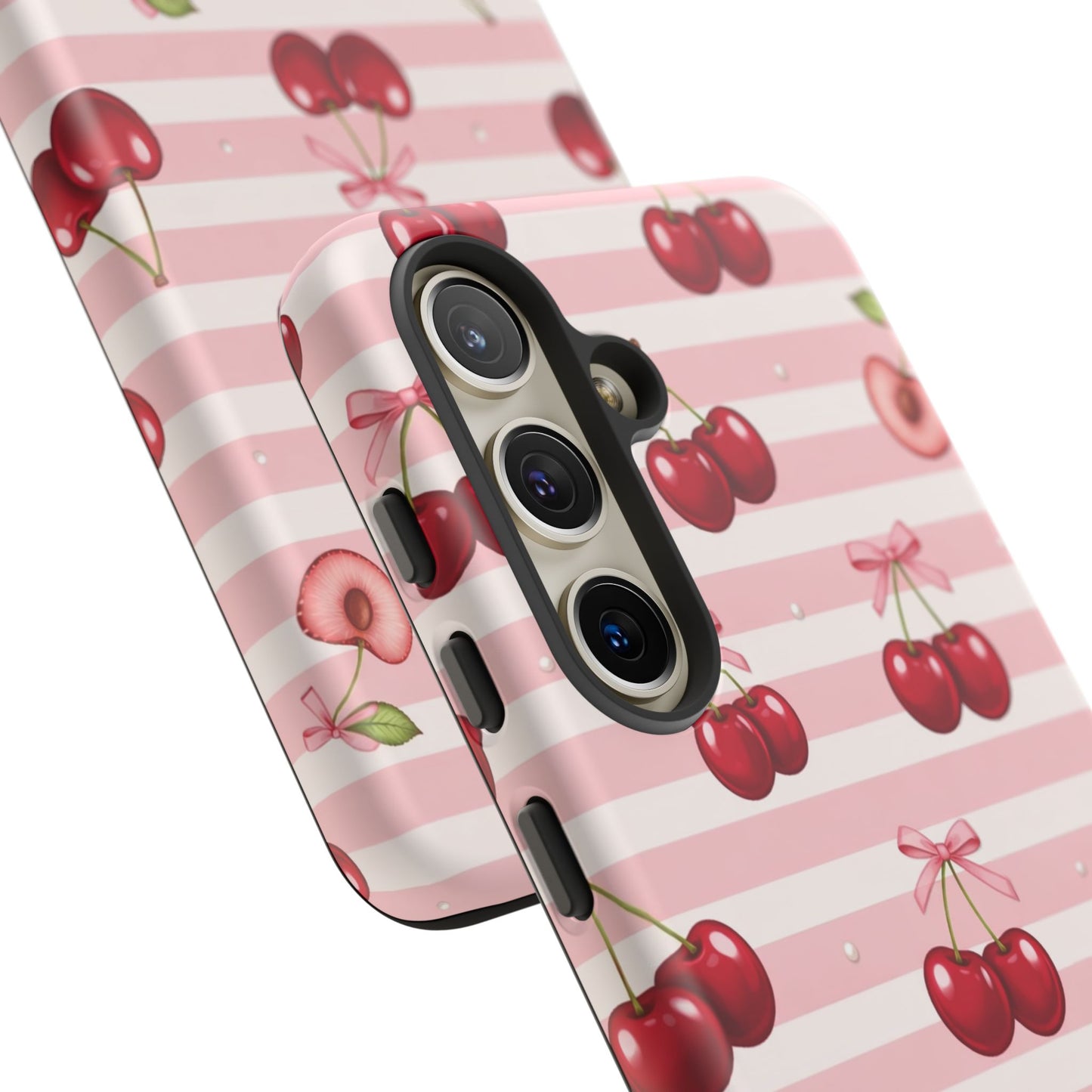 Coquette Cherry Bow Phone Case | Cute Pink Aesthetic Cherry Pattern Tough Case for iPhone & Samsung