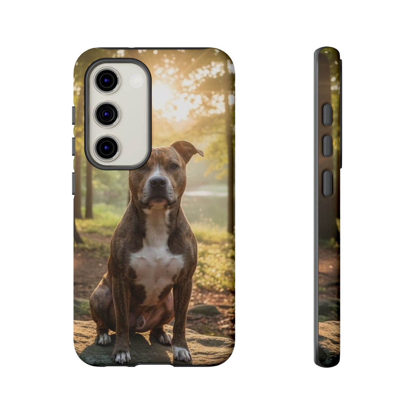 Pitbull Portrait Phone Case | Dog Lover Tough Case, Sunset Forest
