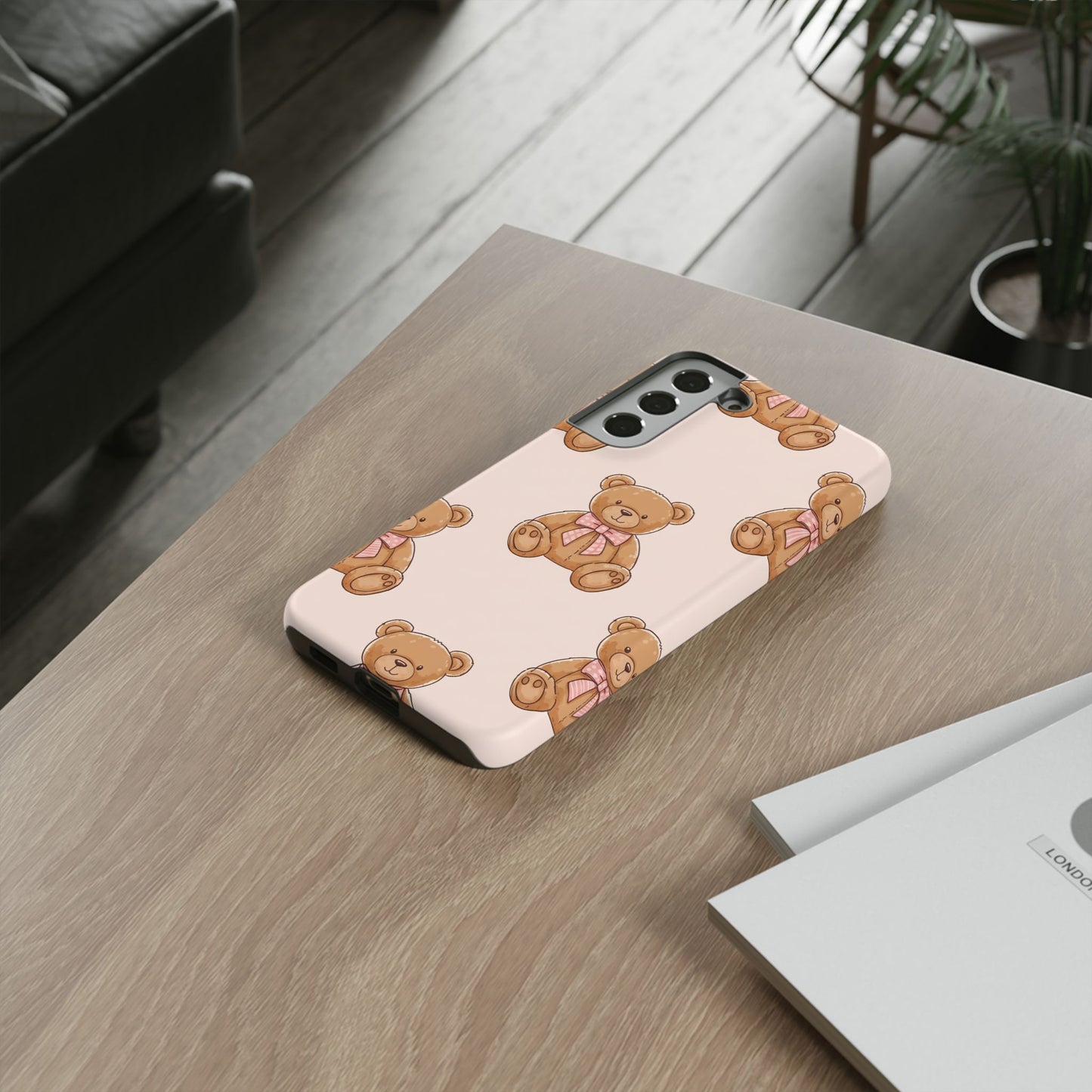 Teddy Bear Phone Case | Cute Coquette Aesthetic Pink Bear Pattern Case | Kawaii Soft Girl iPhone & Samsung Tough Protective Case