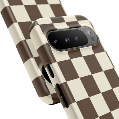 Mocha Checkerboard Phone Case | Neutral Aesthetic Tough Case