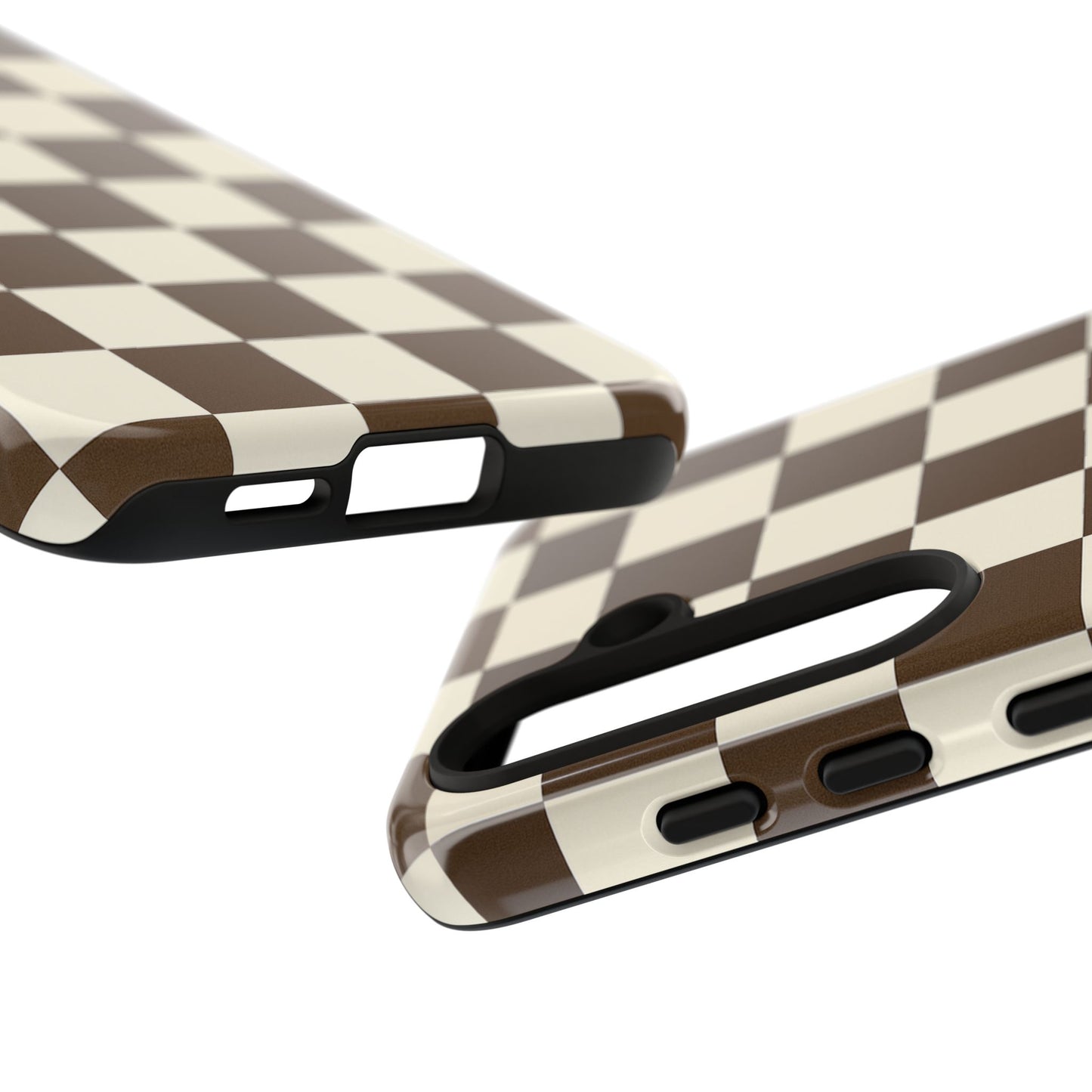 Mocha Checkerboard Phone Case | Neutral Aesthetic Checkered iPhone & Samsung Tough Case