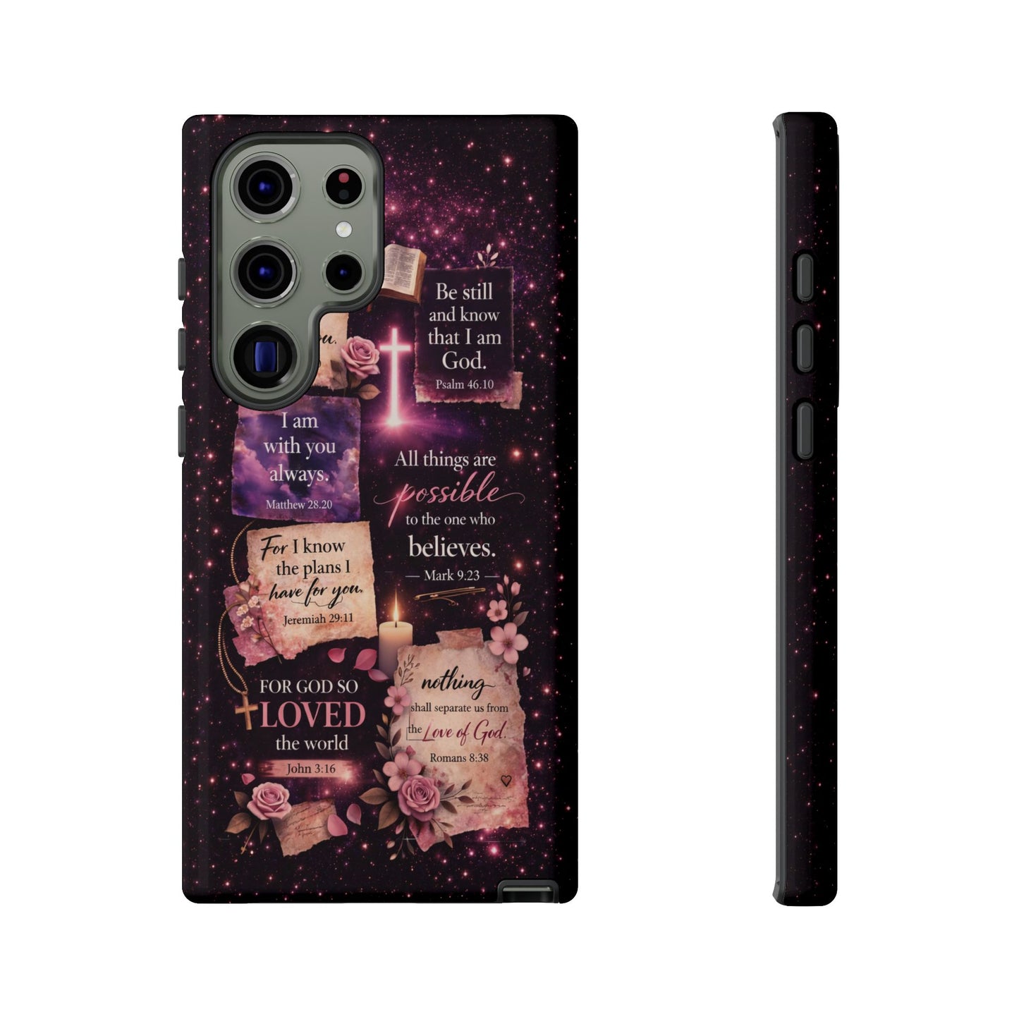 Christian Bible Verse Phone Case Pink Floral Faith Tough Protective Cover Gift
