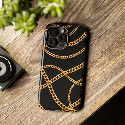 Luxury Gold Chain Phone Case – Black Designer Style Tough Protective Cover for Iphone, Samsung Galaxy and Pixel