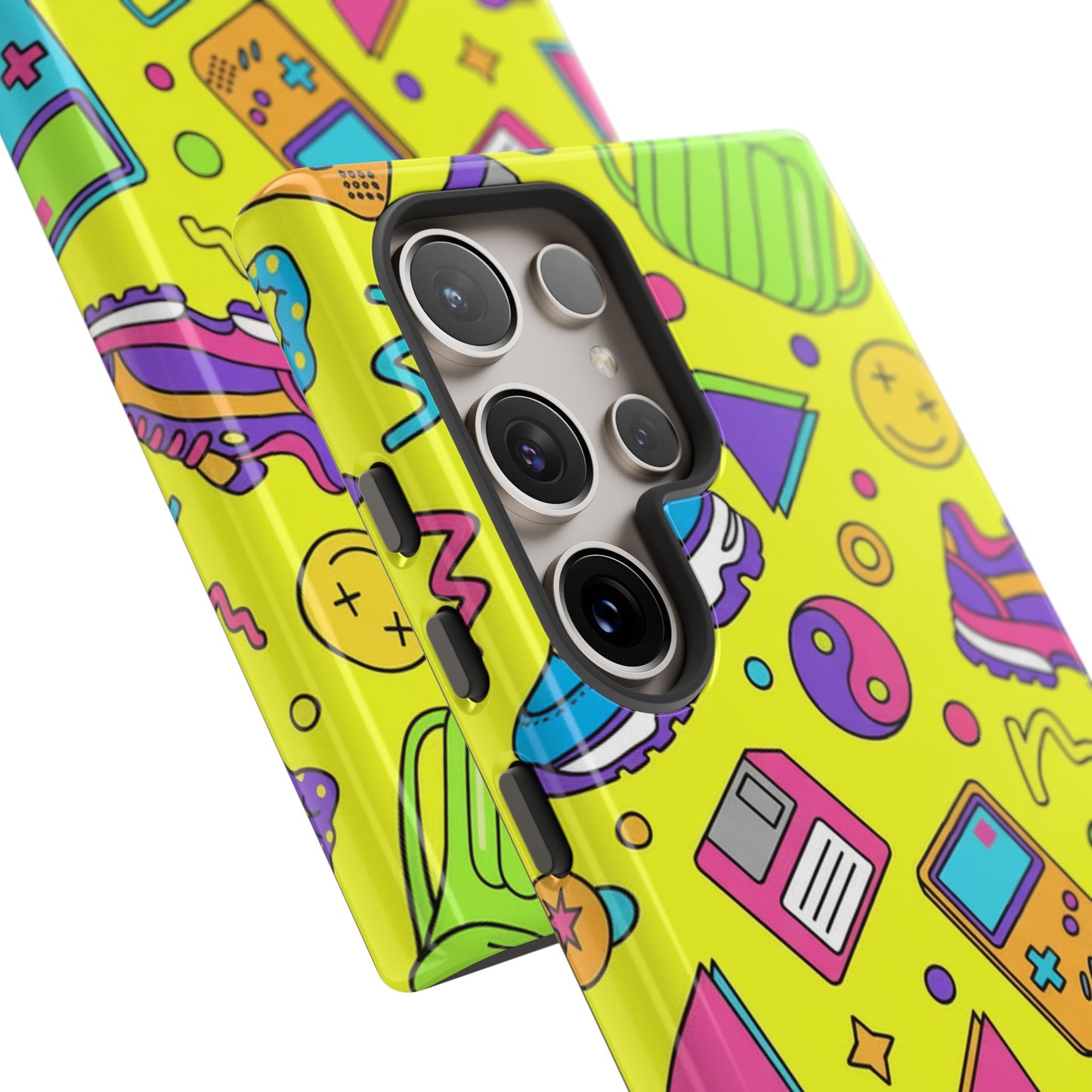 90s Retro Neon Phone Case – Y2K Nostalgia Colorful Icons Tough Protective Case