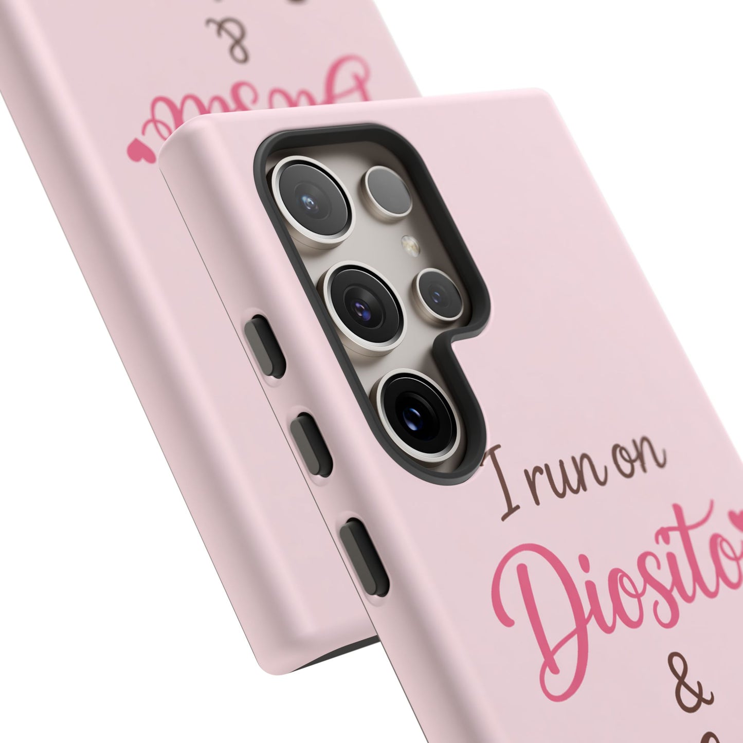 I Run on Diosito y Cafecito Phone Case, Pink Aesthetic Latina Faith Coffee Case, Girly Protective iPhone Samsung Cover