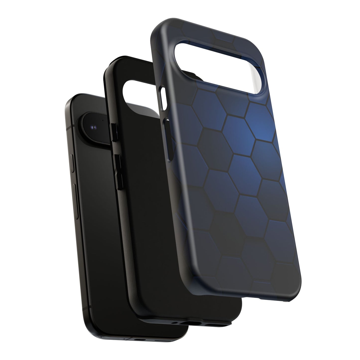 Blue Hexagon Gradient Phone Case | Honeycomb Geometric Tech Aesthetic | Minimalist Tough Case for iPhone & Samsung