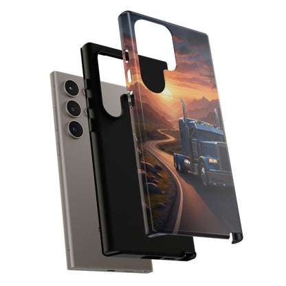 Semi Truck Sunset Phone Case | Trucker Gift | Diesel Truck Highway Road iPhone & Samsung Tough Protective Case