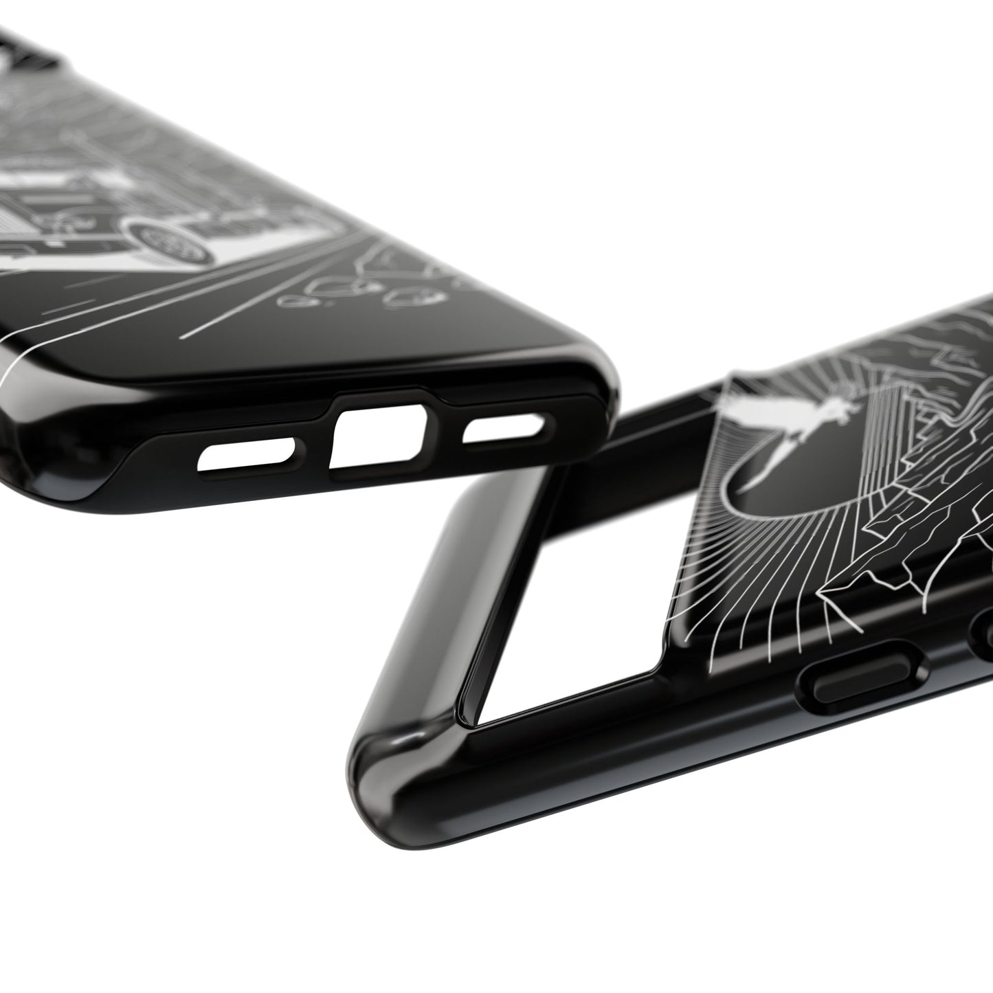 Trucker Highway Phone Case | Eagle & Mountain Line Art | Black Western Tough Case