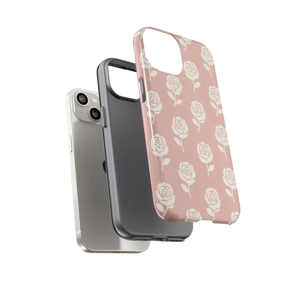 White Rose Pattern Tough Phone Case | Elegant Floral Aesthetic Case for Iphone, Samsung Galaxy and Pixel