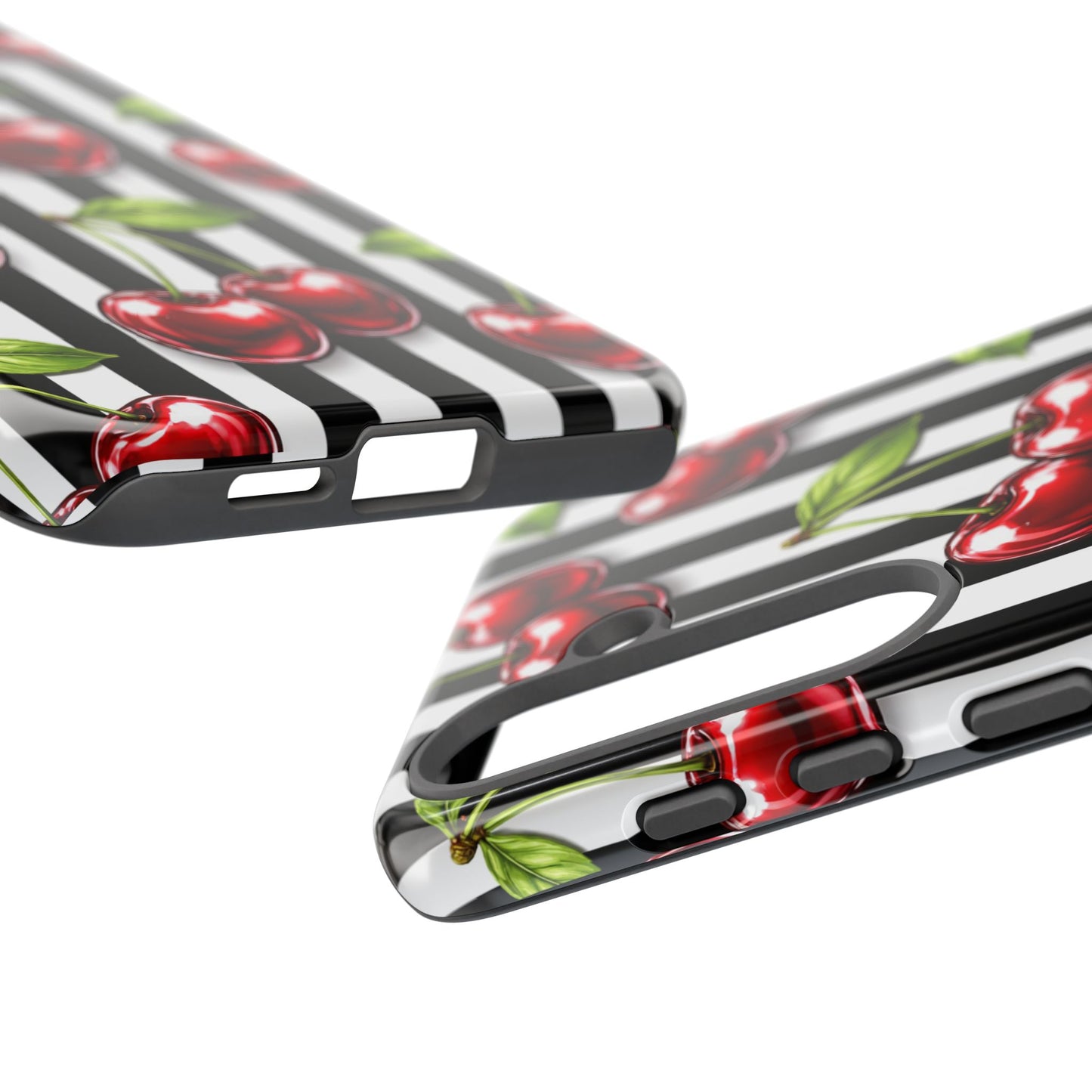 Cherry Pattern Phone Case Black White Stripe Retro Aesthetic Tough Cover