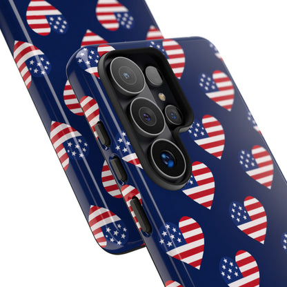 Patriotic American Flag Heart Phone Case – Tough Shockproof, USA Stars & Stripes for Iphone, Samsung Galaxy and Pixel