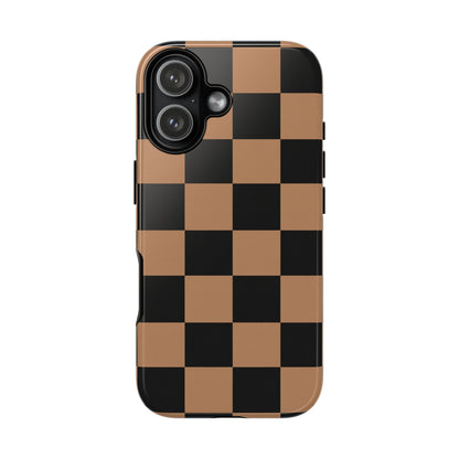 Brown Checkered Phone Case | Aesthetic Checkerboard iPhone & Samsung Tough Case