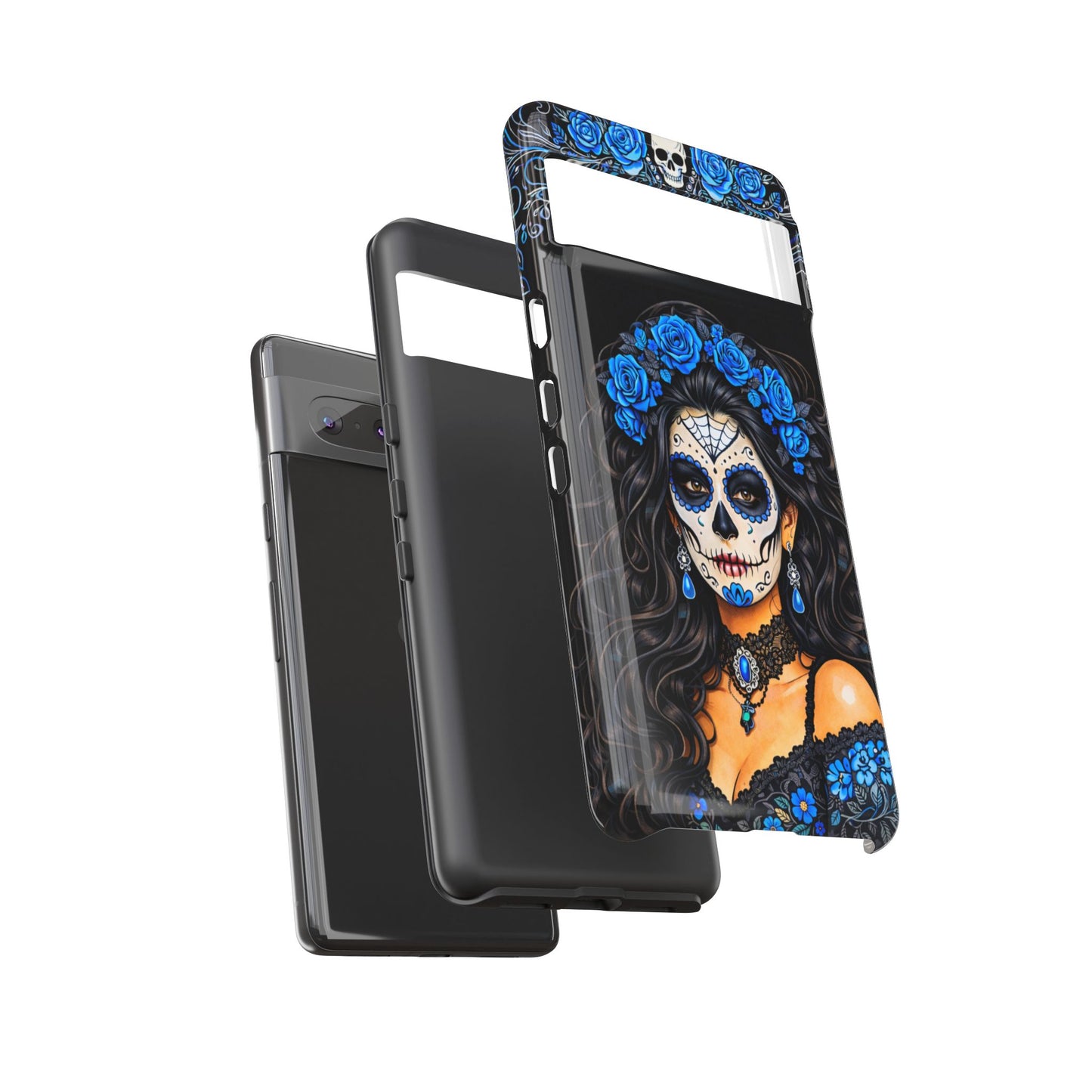 Blue Sugar Skull Woman Phone Case – Day of the Dead Aesthetic Tough Cover