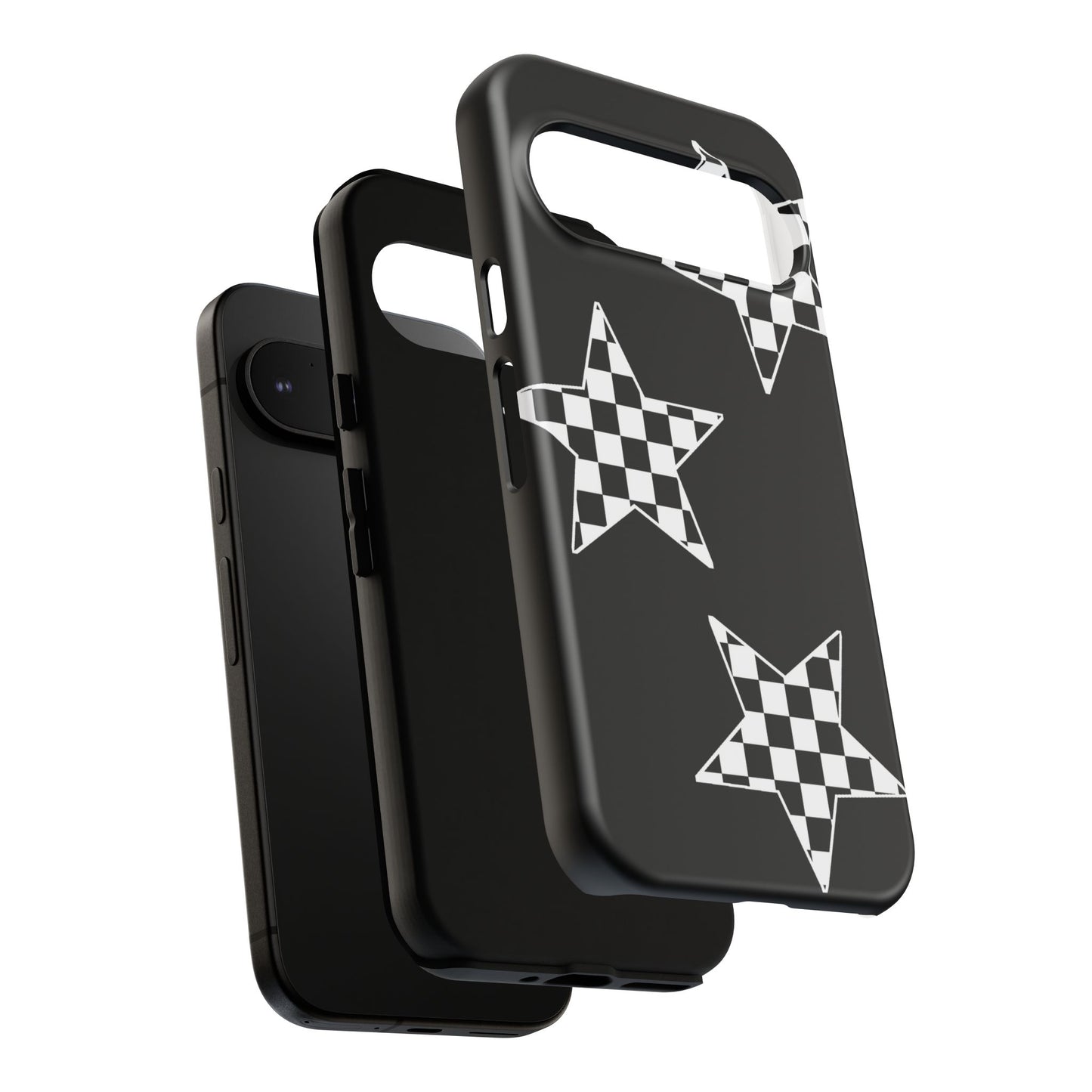 Checkered Star Tough Phone Case – Black Retro Graphic Protective Cover for Iphone, Samsung Galaxy and Pixel