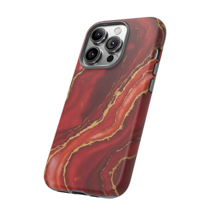 Red Agate Marble Phone Case with Gold Veins – Luxury Tough iPhone & Samsung Case