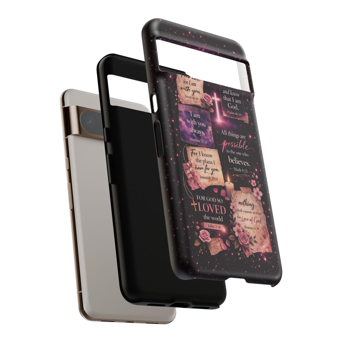 Christian Bible Verse Phone Case Pink Floral Faith Tough Protective Cover Gift