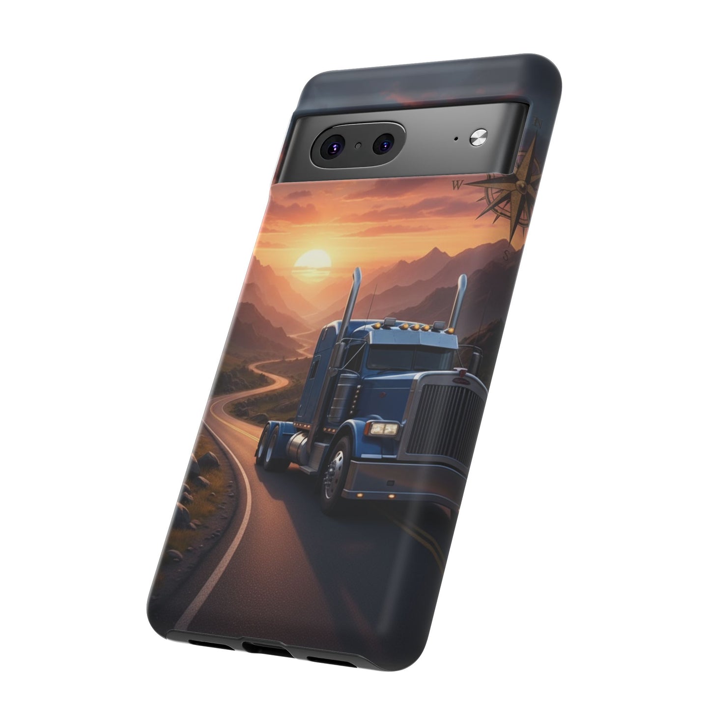 Semi Truck Sunset Phone Case | Trucker Gift | Diesel Truck Highway Road iPhone & Samsung Tough Protective Case