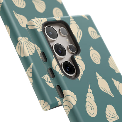 Seashell Pattern Phone Case | Teal Coastal Shells Tough Case for Iphone, Samsung Galaxy and Pixel