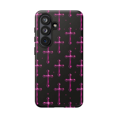 Neon Pink Cross Pattern Phone Case | Tough Protective Case for Iphone, Samsung Galaxy and Pixel