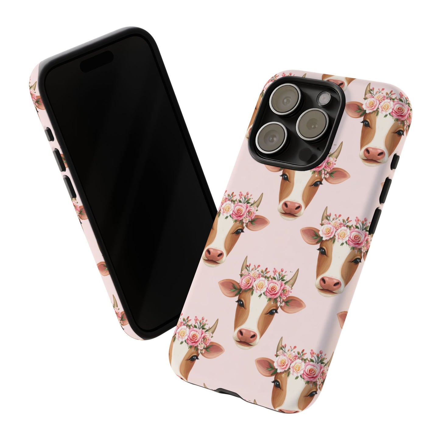 Floral Cow Phone Case – Cute Pink Cow Print Tough Protective Case for Iphone, Samsung Galaxy and Pixel