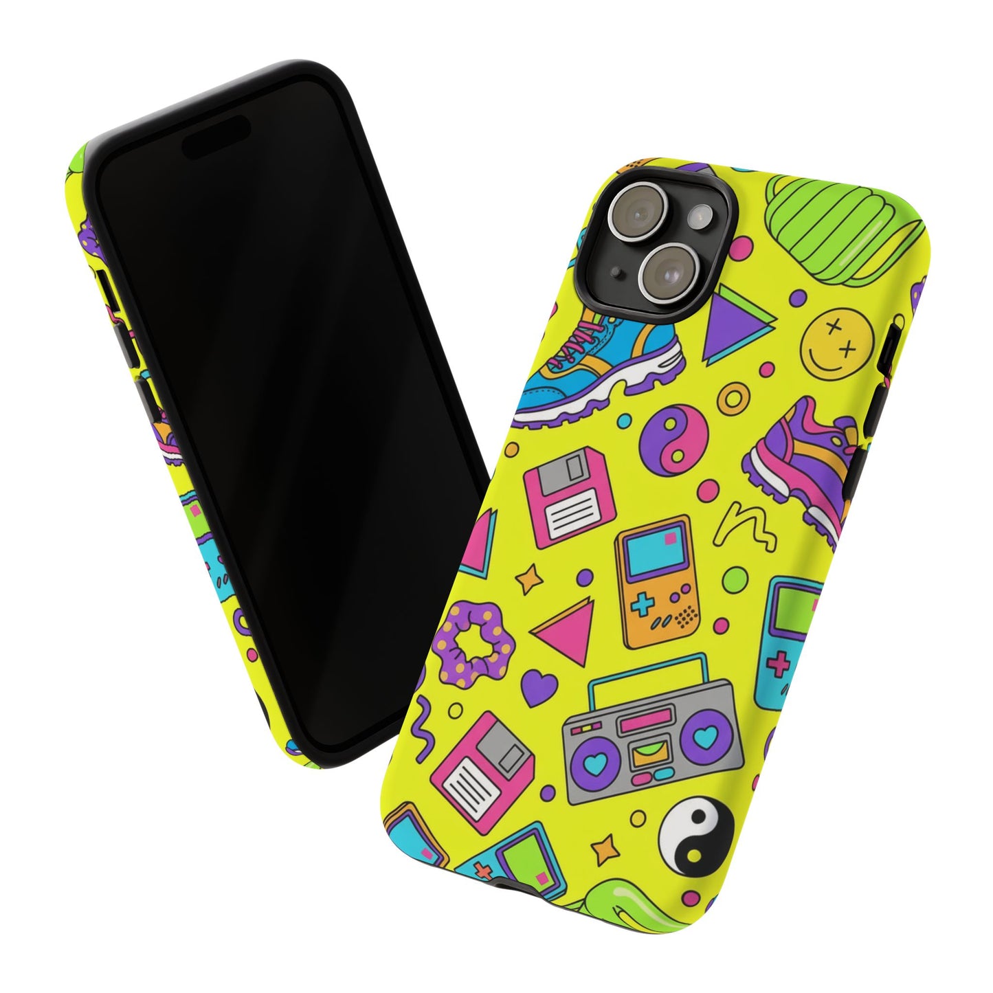90s Retro Neon Phone Case – Y2K Nostalgia Colorful Icons Tough Protective Case